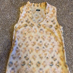 J Crew Ikat Pattern Ruffle Sleeveless Top
